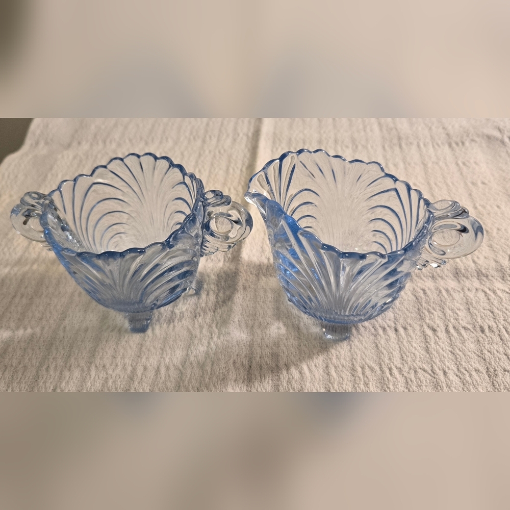 CAMBRIDGE "Caprice" Moonlight Blue Glass Creamer and Sugar Set